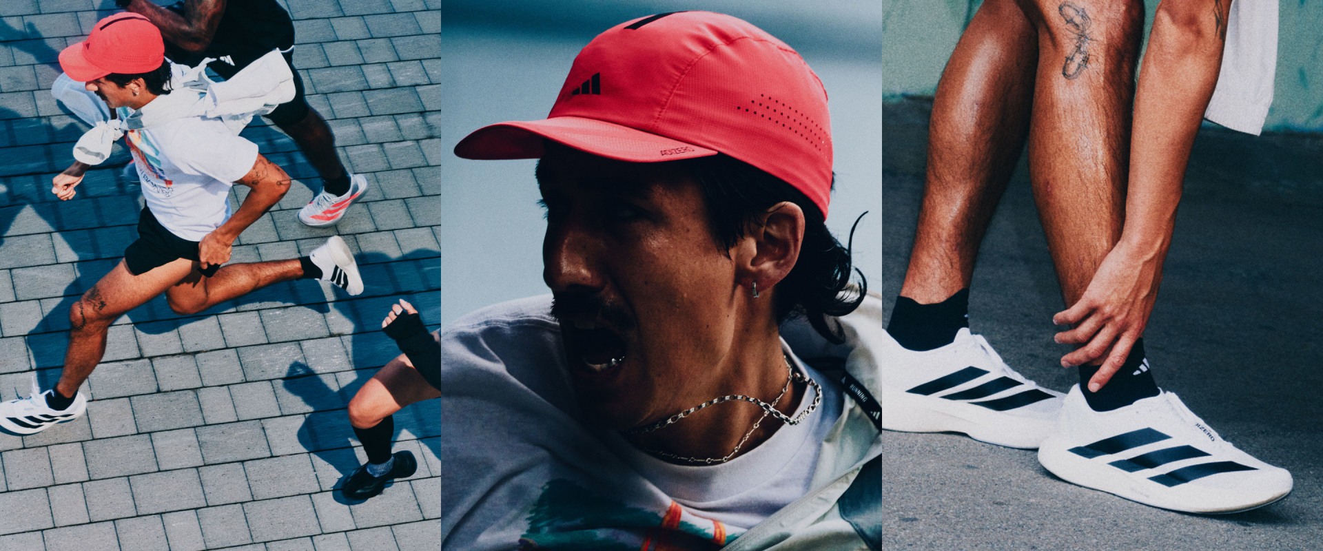 A person wearing a red cap and a white shirt is standing in a tiled hallway, surrounded by other individuals.