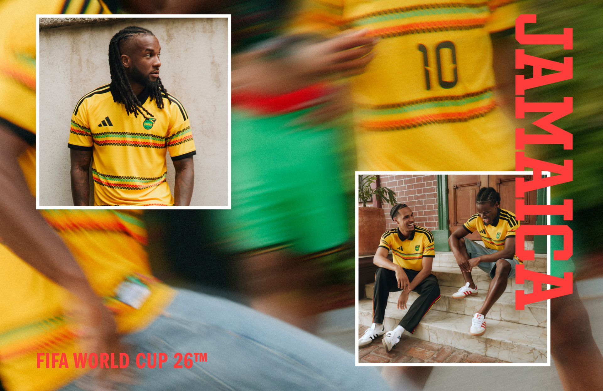 Kompozycja wizualna z nowym zestawem podstawowym reprezentacji Jamajki