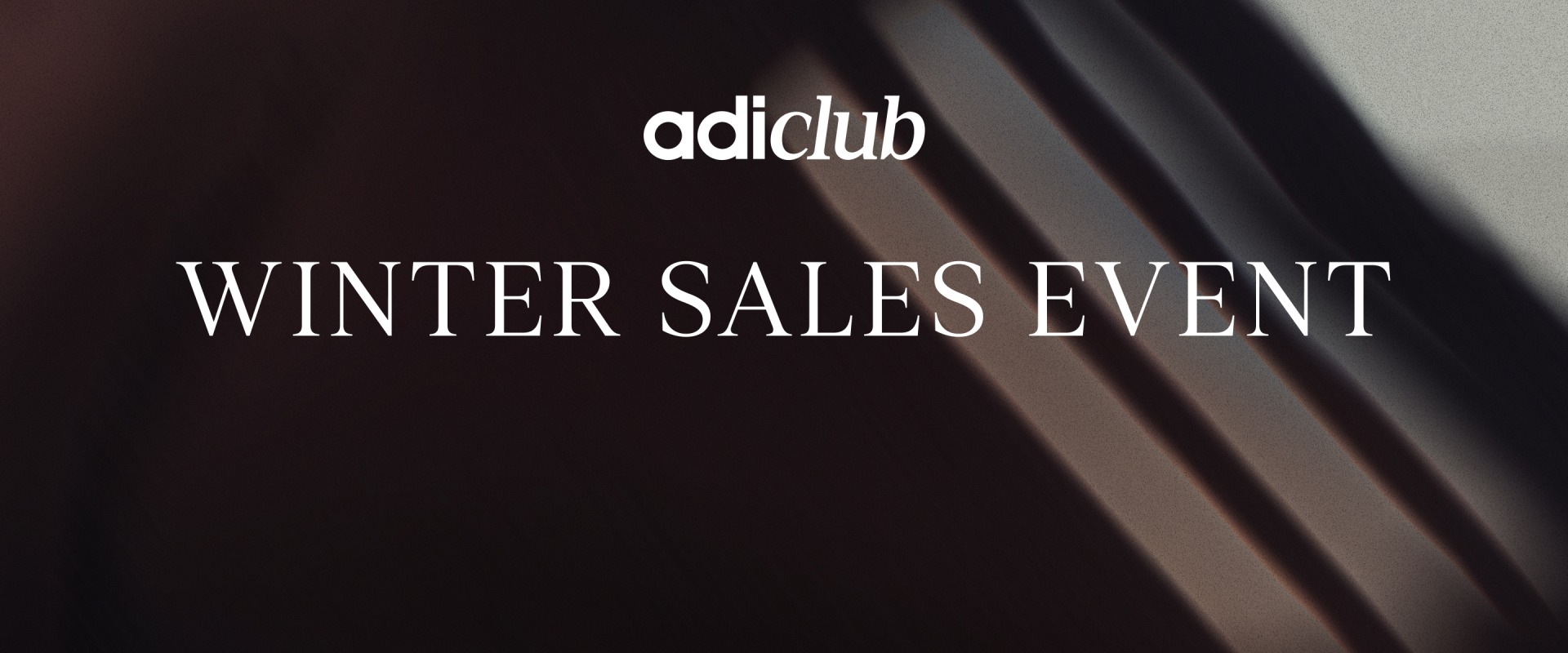 The image displays the text "WINTER SALES EVENT" against a dark background, with the "adiclub" logo prominently featured in the foreground.