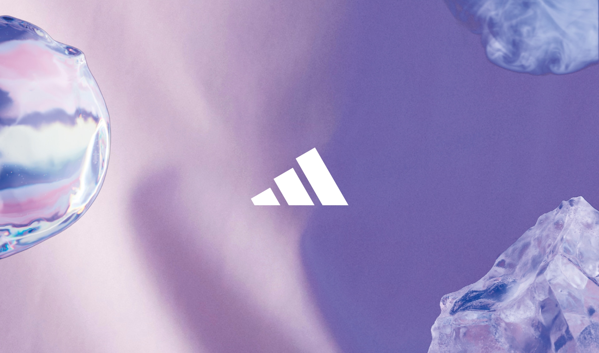 A purple pastel background with the adidas logo in the middle.