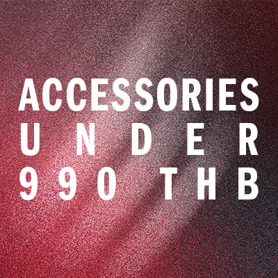 The image displays the text "ACCESSORIES UNDER 990 THB" against a burgundy-colored background.