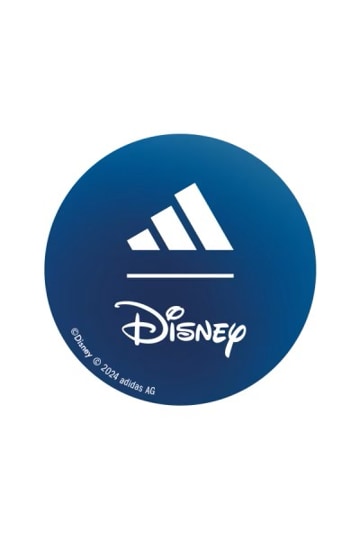 The image depicts the Disney logo, which consists of the iconic Disney wordmark and the Adidas logo, set against a dark blue oval background.