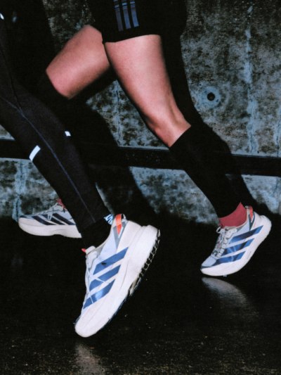 close up of adizero shoes