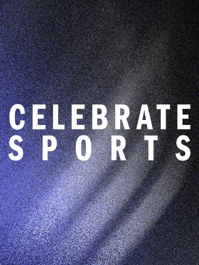 The image displays the text "CELEBRATE SPORTS" against a dark, textured background with rays of light shining through.
