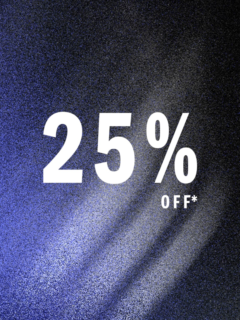 The image displays the text "25% OFF*" against a dark, textured background.