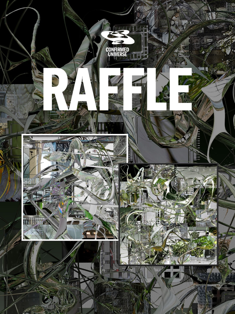 The image features a collage of various mechanical and industrial components, including gears, pipes, and other machinery parts, set against a dark background with the word "RAFFLE" prominently displayed in the center.