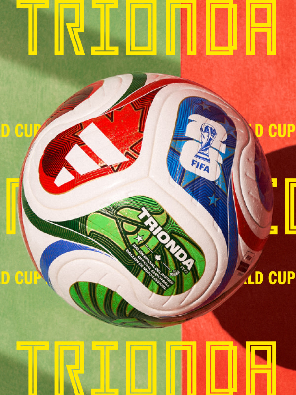 Visual composition featuring Trionda, the FIFA World Cup 26™ official match ball