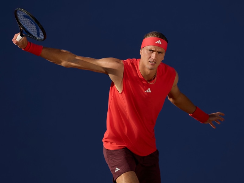 Alexander Zverev wearing the Melbourne Collection while playing tennis.