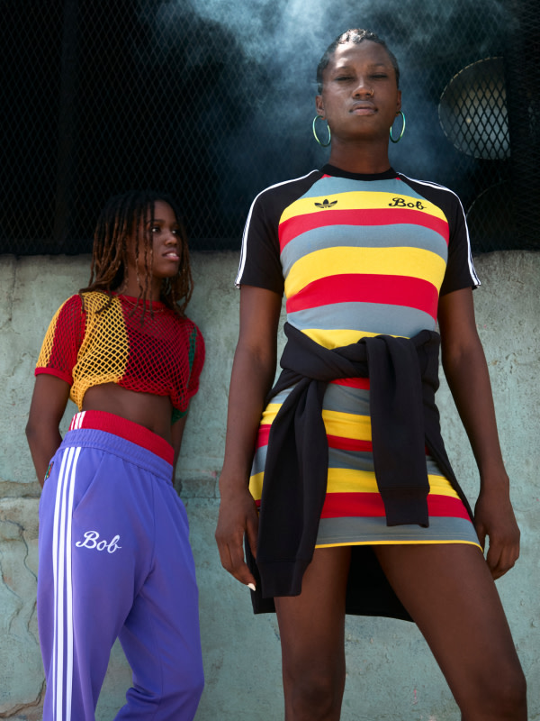 Visual composition featuring female models wearing the new Jamaica Bob Marley Collection