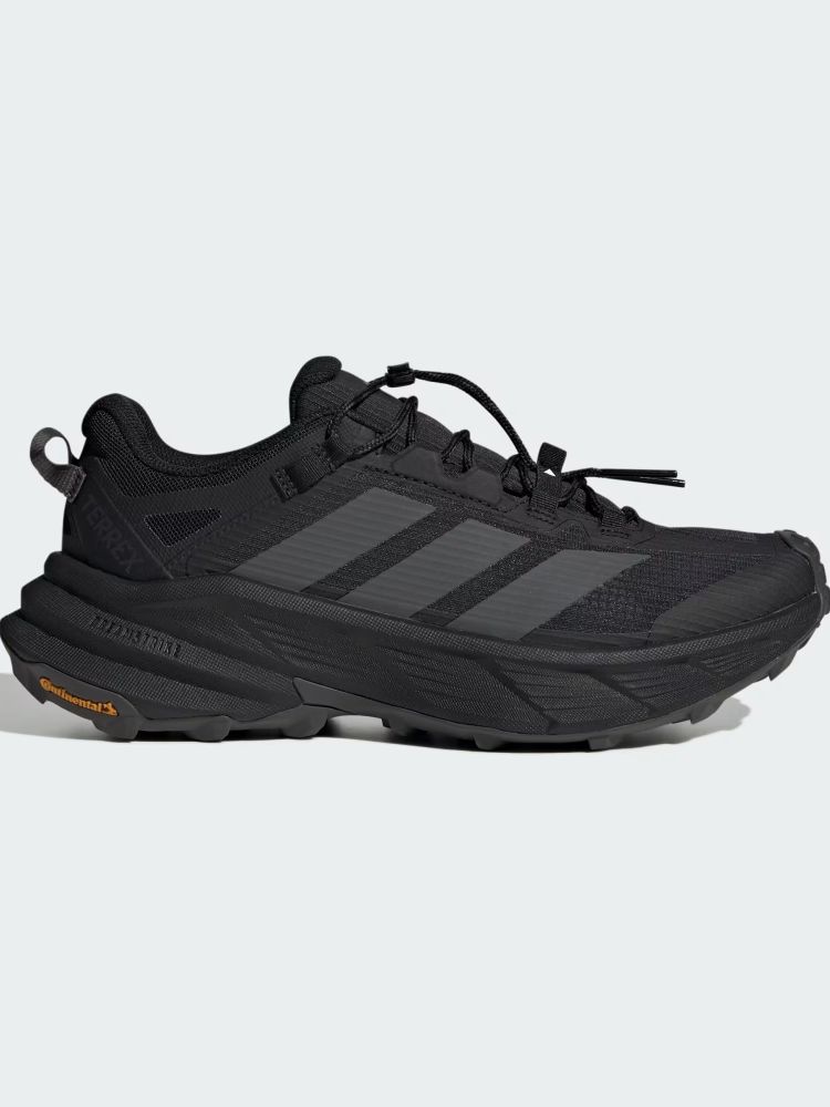 A pair of black and gray athletic shoes with a rugged, outdoor-oriented design, set against a plain white background.
