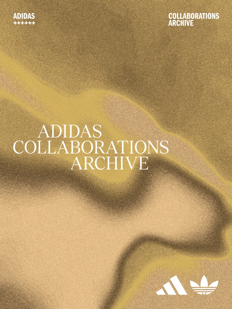 adidas Collaboration Archive text is displayed as a creative asset on a fluid neutral coloured background.