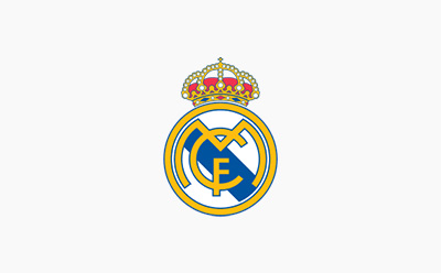 The image depicts the iconic logo of the Real Madrid football club, featuring the club's name and crest in a distinctive yellow and blue color scheme.