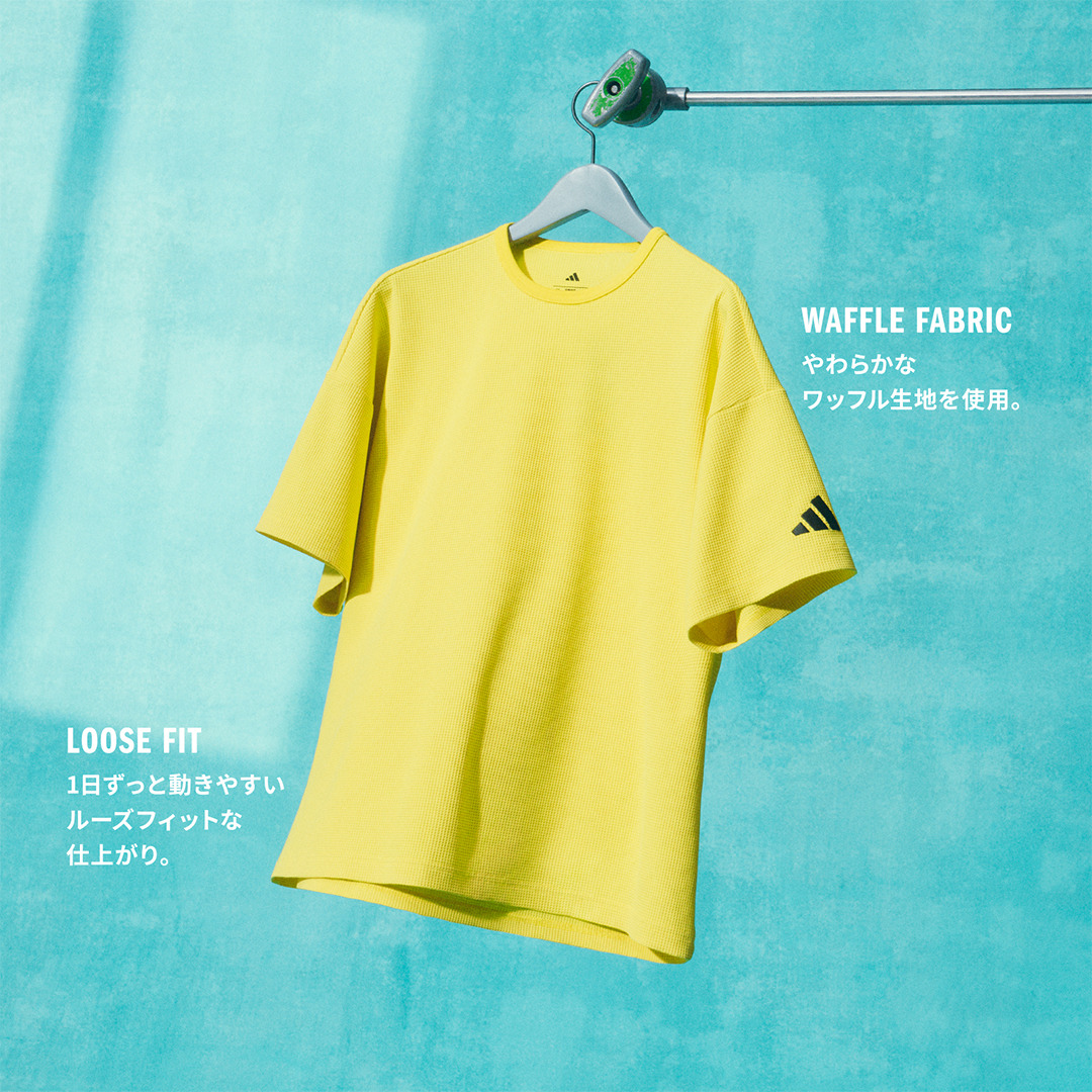adidas アディダス ワッフル半袖Tシャツ L アイボリー 人気