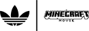 The image features the Adidas logo on the left side and the text "MINECRAFT MOVIE" on the right side, set against a black and white background.