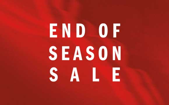 The image displays the text "END OF SEASON SALE" against a vibrant red background.