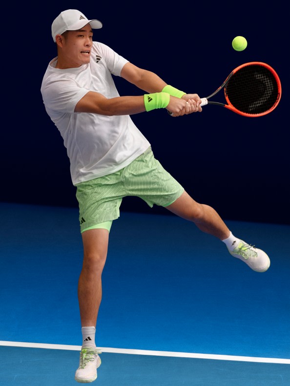 Wu Yibing playing tennis in the new Melbourne collection. 