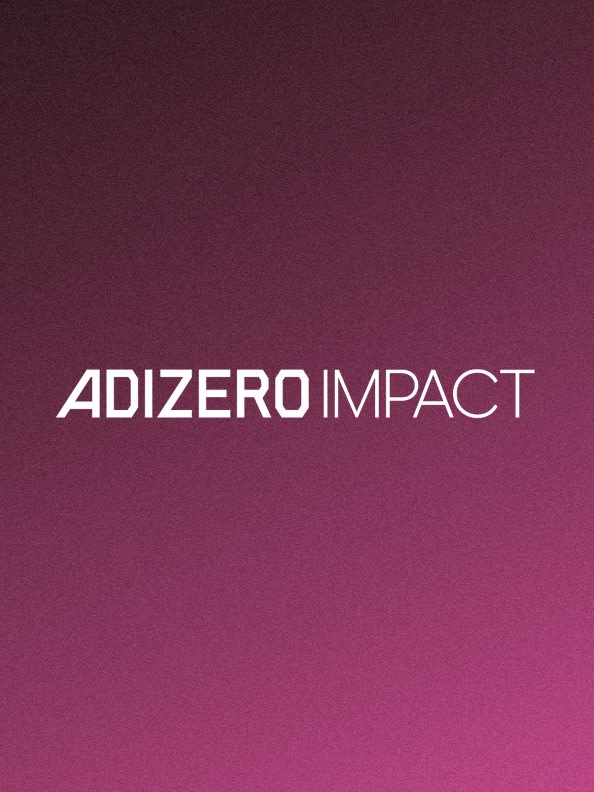 The image displays the text "ADIZERO IMPACT" against a deep burgundy background.