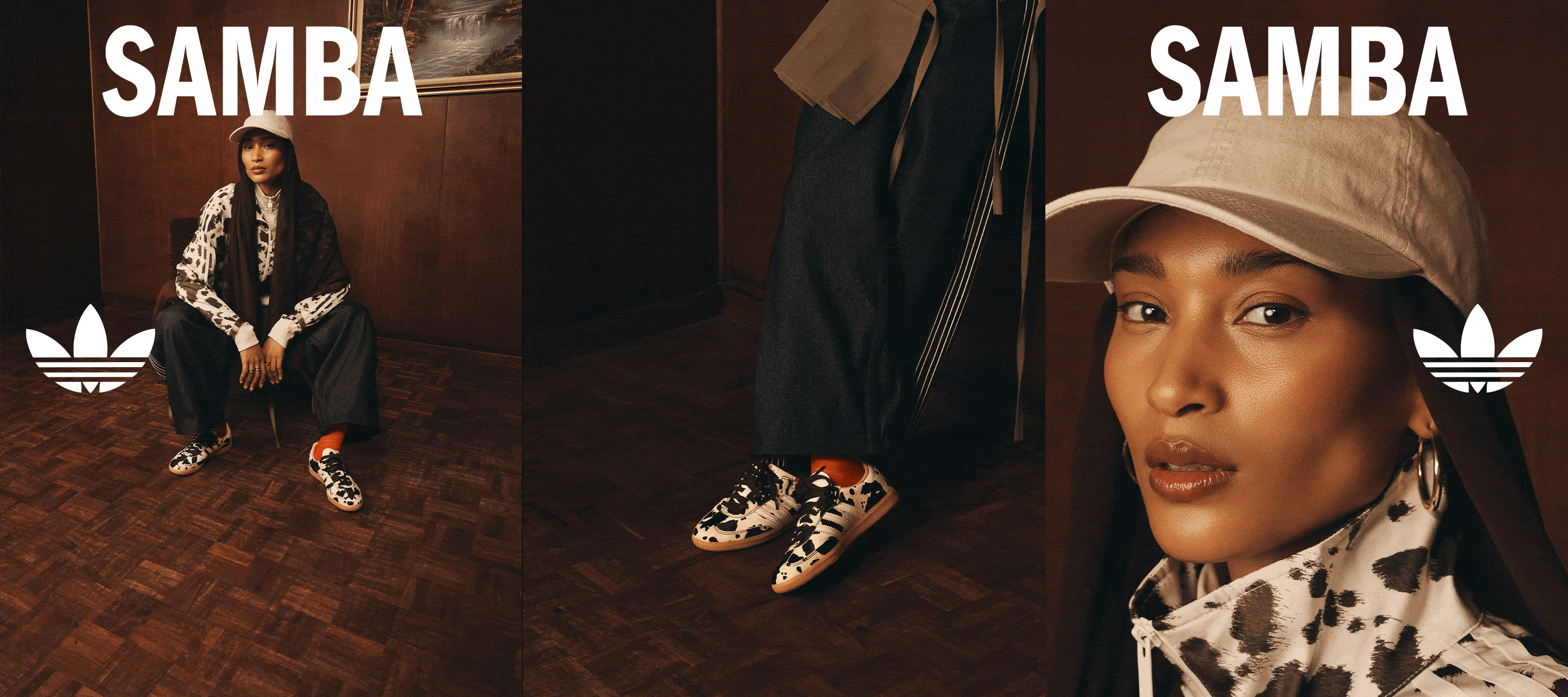 The image features a person wearing a patterned jacket and cap, standing in front of a backdrop with the word "SAMBA" prominently displayed.