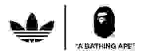 The image features the Adidas logo on the left side, with the text "A BATHING APE" on the right side, presented in a bold, stylised font.