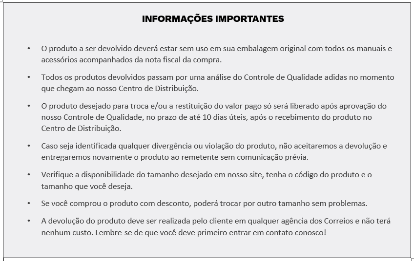 Adidas devolucao adidas Brasil