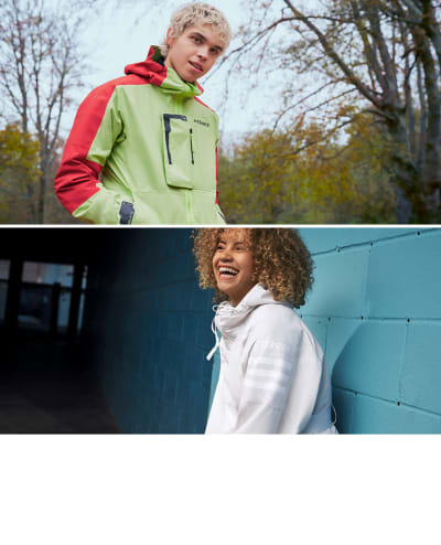 Image of people wearing new adidas TERREX mountain and city jackets.