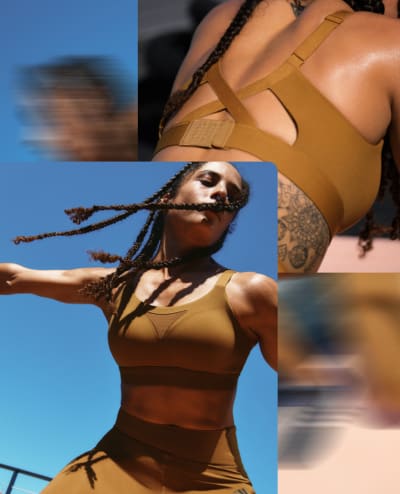 Model wears adidas bra