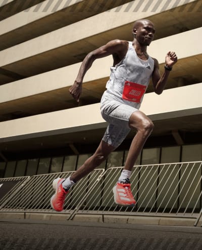 An image showing a male runner wearing the Adizero Adios Pro 3 shoe.