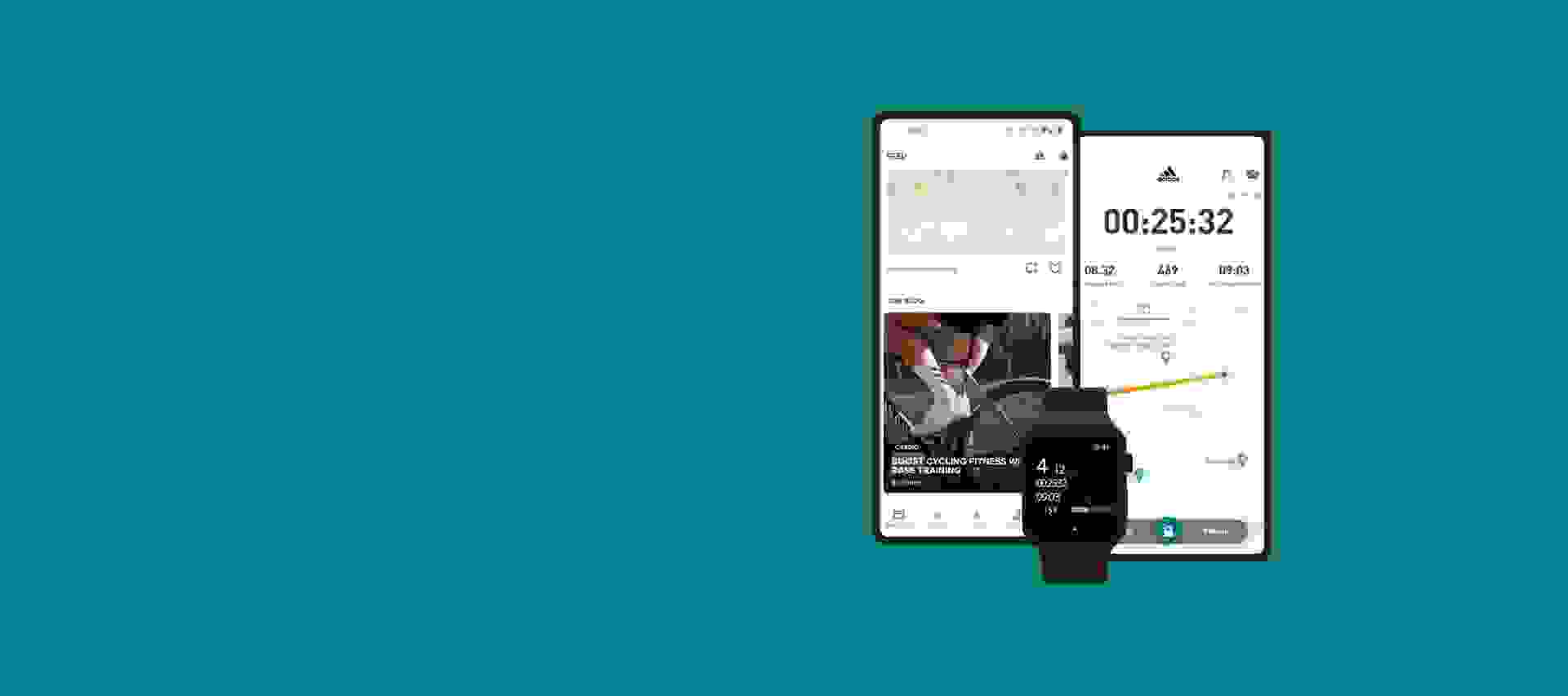 Na zdjęciu smartfon z interfejsem aplikacji adidas na zielonkawym tle.