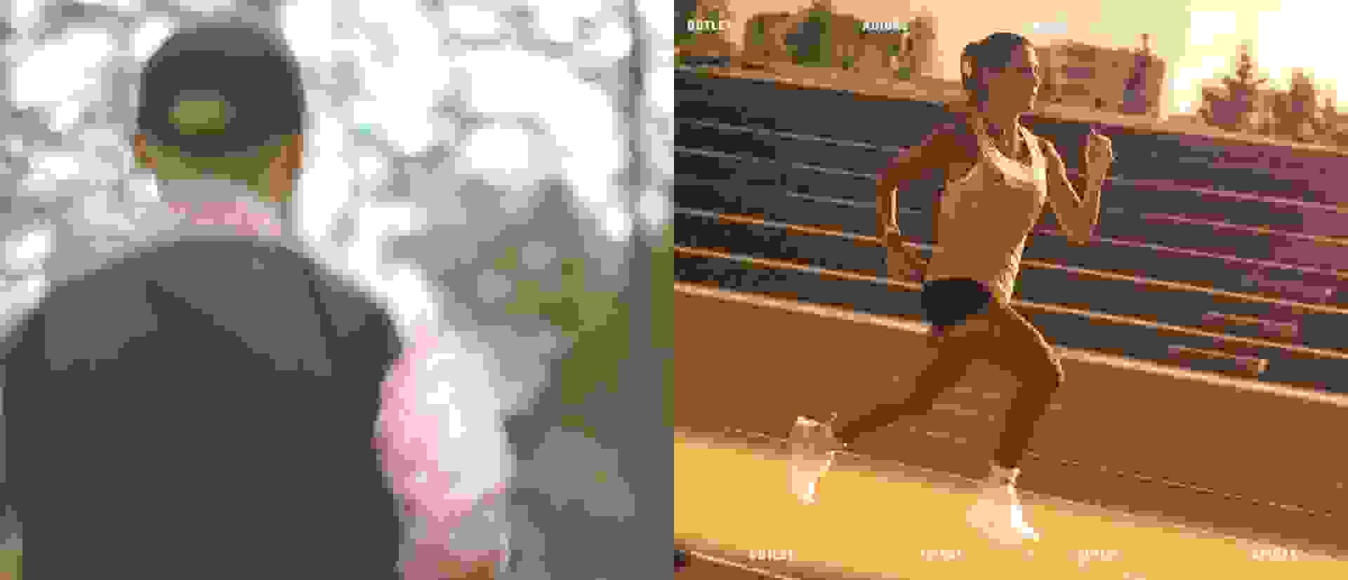 Una figura sombreada y alargada está de pie en un entorno nebuloso y acuático, con un fondo borroso y etéreo.