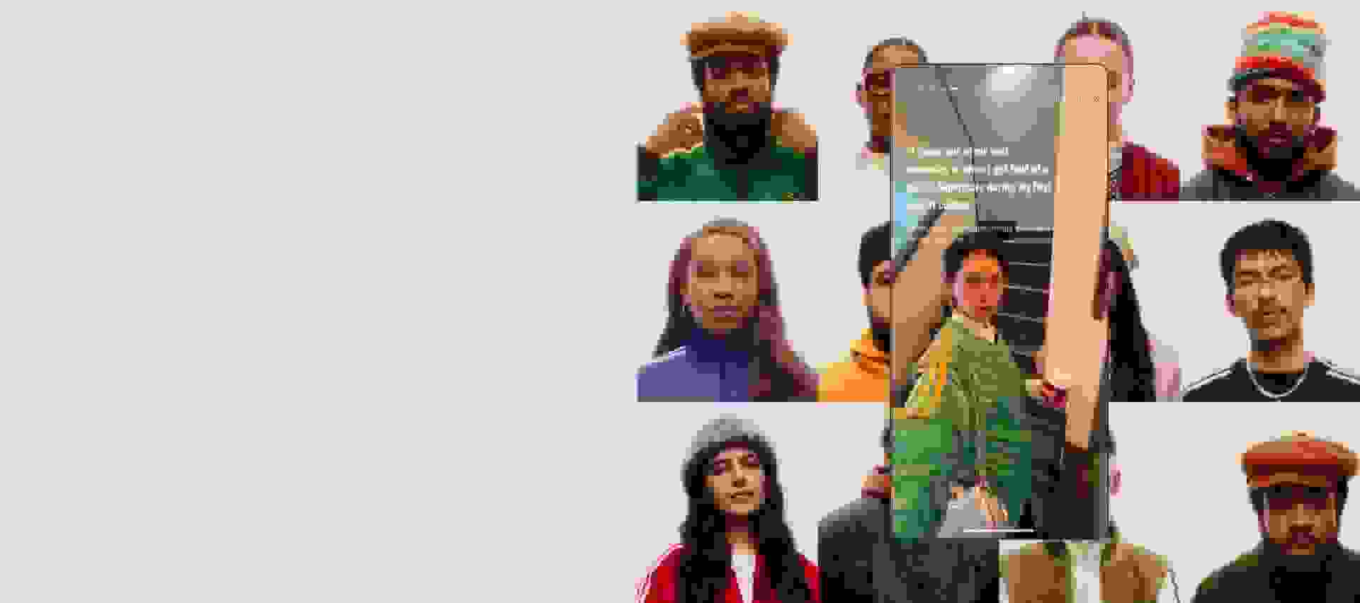 Zdjęcie przedstawia kolaż różnych twarzy ludzkich - osoby w ubraniach w różnych kolorach, z różnymi wizerunkami twarzy i wyrazami twarzy.