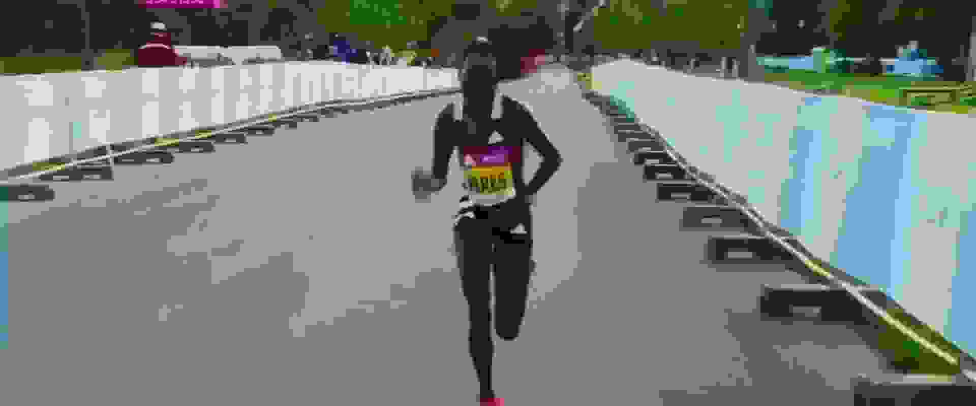 Animated images of white and black adidas running shoe, Pro 4, worn by athletes running on a road.