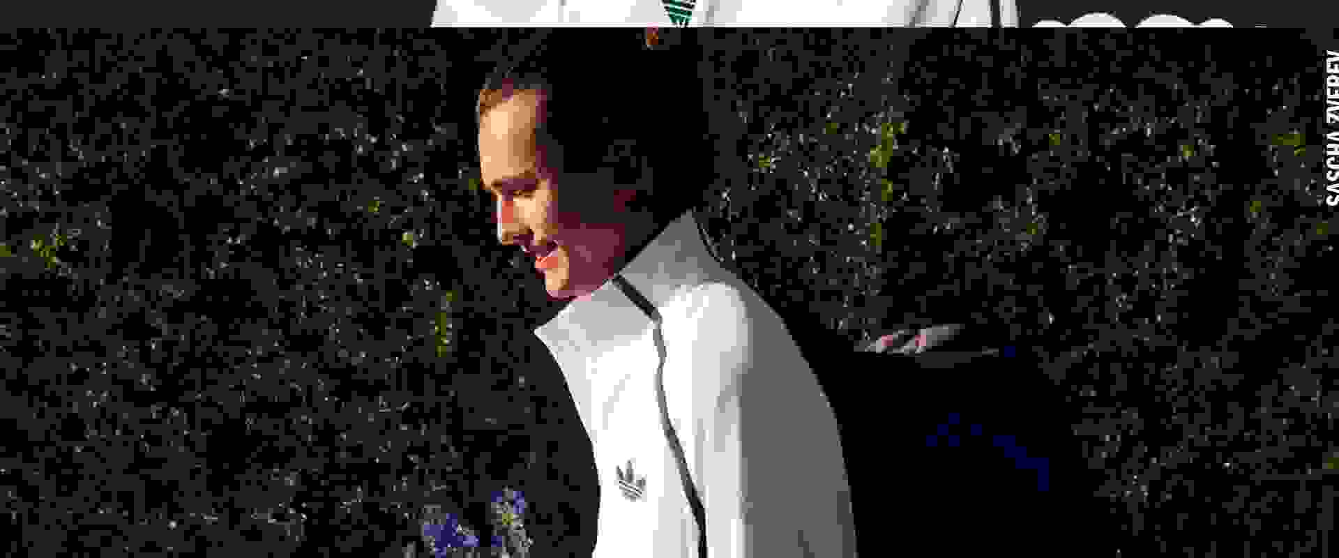 Video showing alternatively tennis player Elina Svitolina sitting outdoors, in a floral background, while talking on the phone, and tennis player Sascha Zverev walking. They're both wearing the new London Originals Collection.