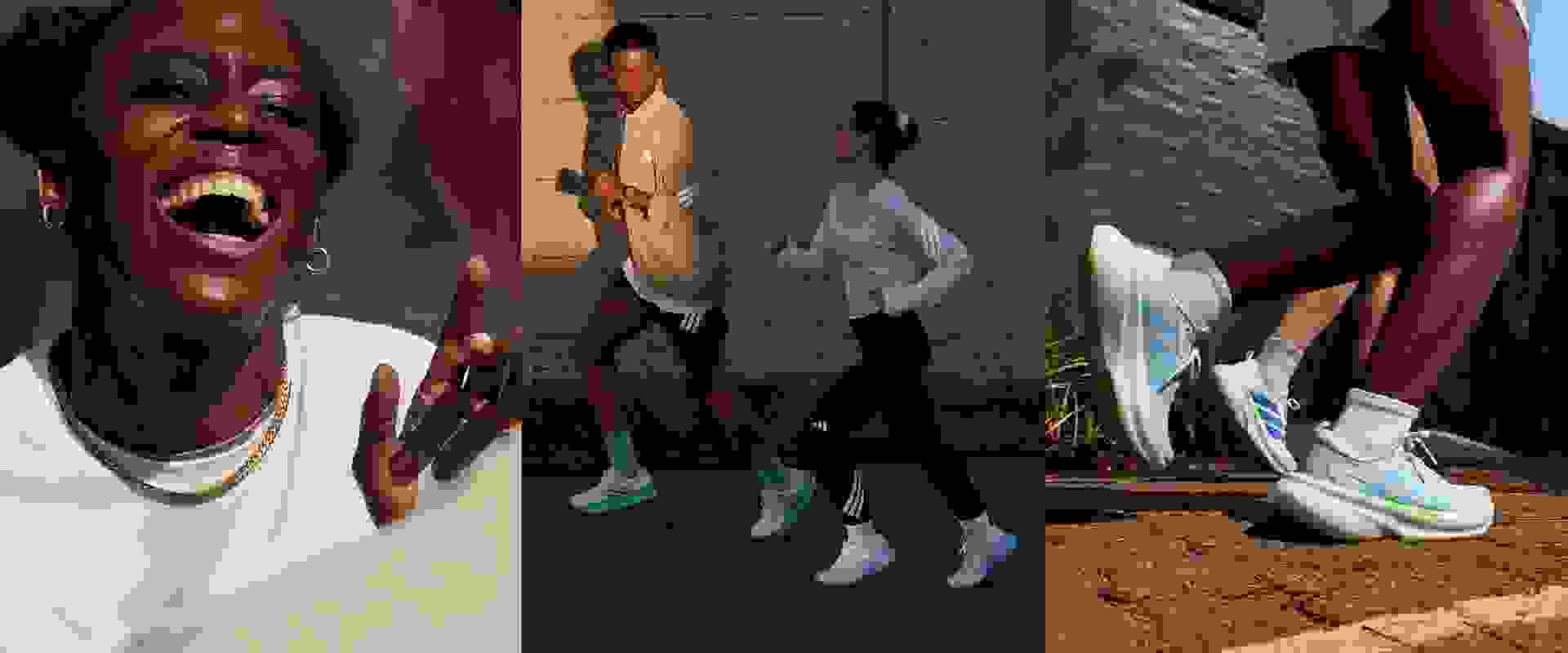 L'immagine mostra un primo piano del volto di una persona con un'espressione esagerata e piena di bocca, mentre sullo sfondo, diverse persone possono essere viste camminare lungo una strada.