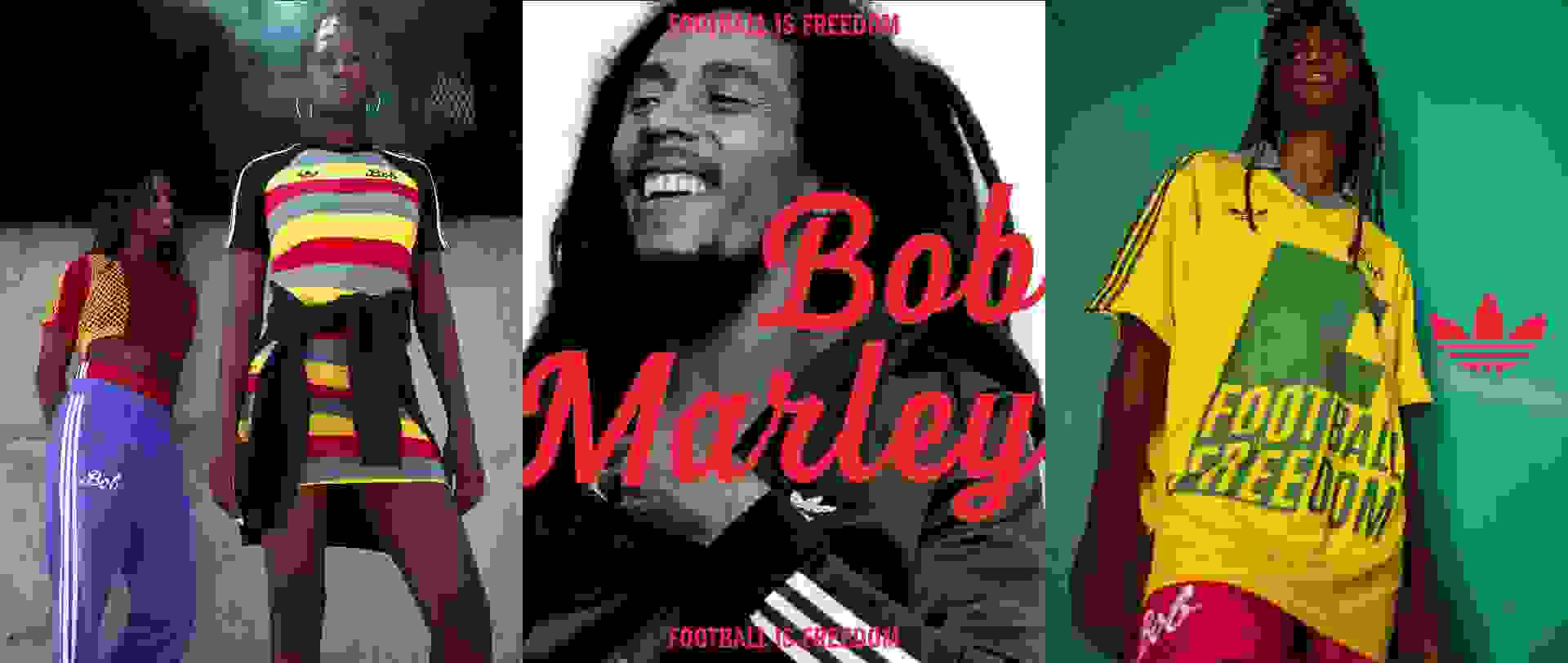 Visual composition featuring female models wearing the new Jamaica Bob Marley Collection