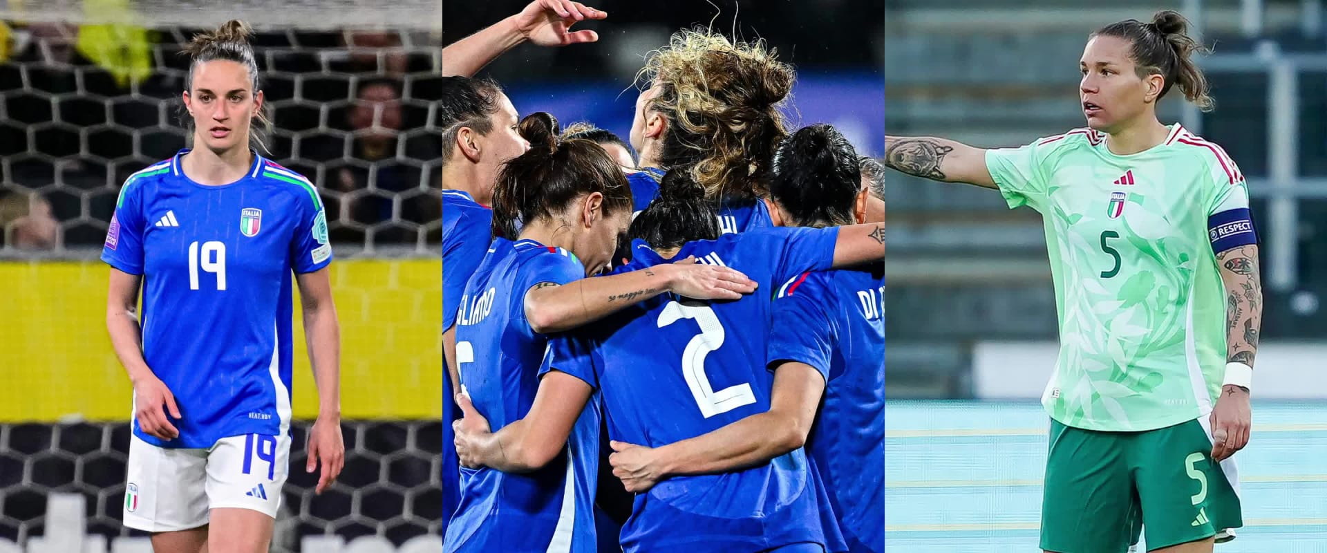 Na obrázku jsou dva fotbalisté v dresech svého národního týmu. Dres jednoho hráče zdobí výrazné logo a dres druhého hráče se znakem národního týmu.