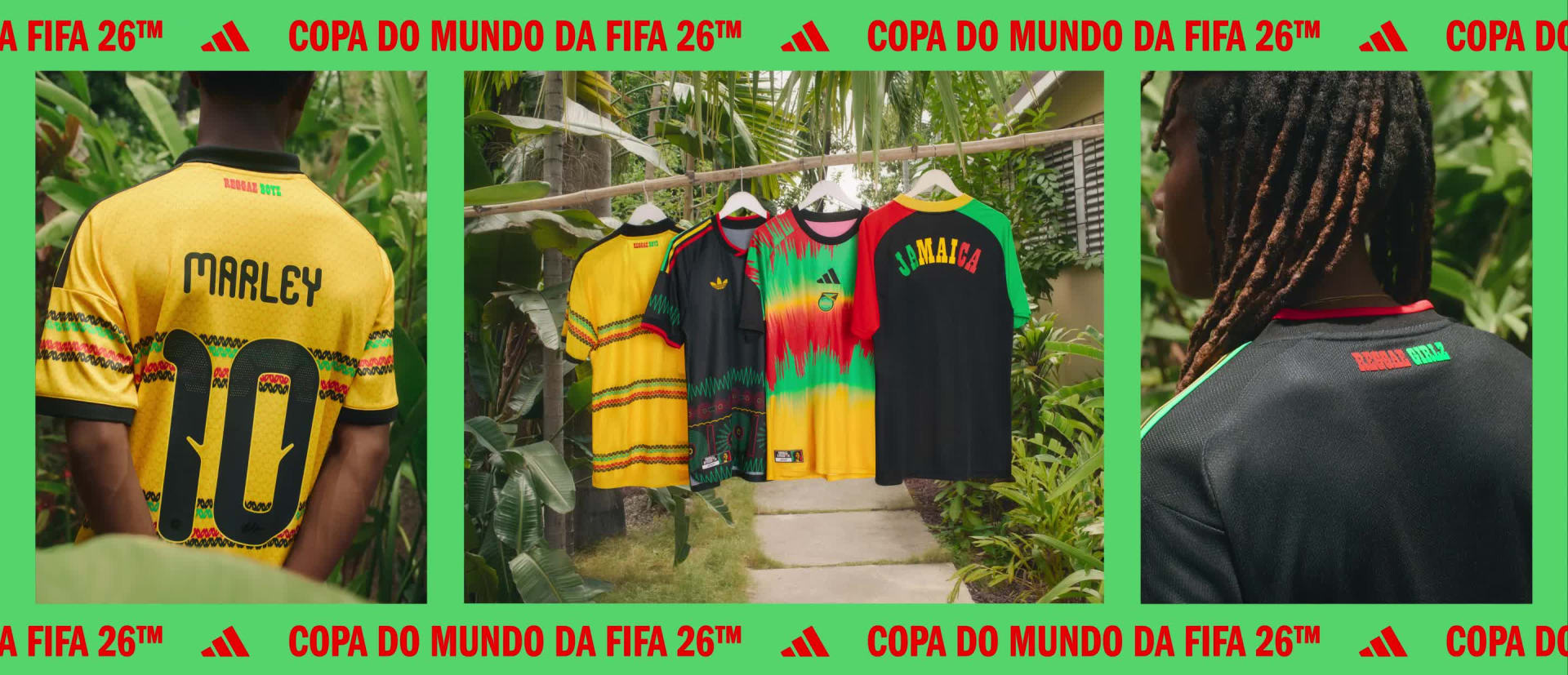 The image displays several individuals wearing colorful and distinctive clothing, standing in a lush, natural environment.