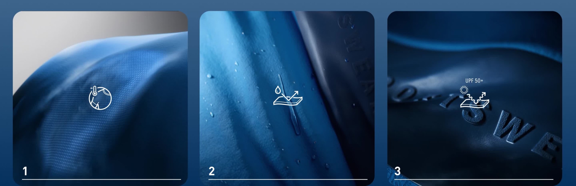 A blurred, spherical object appears to be the focal point, set against a dark blue background.