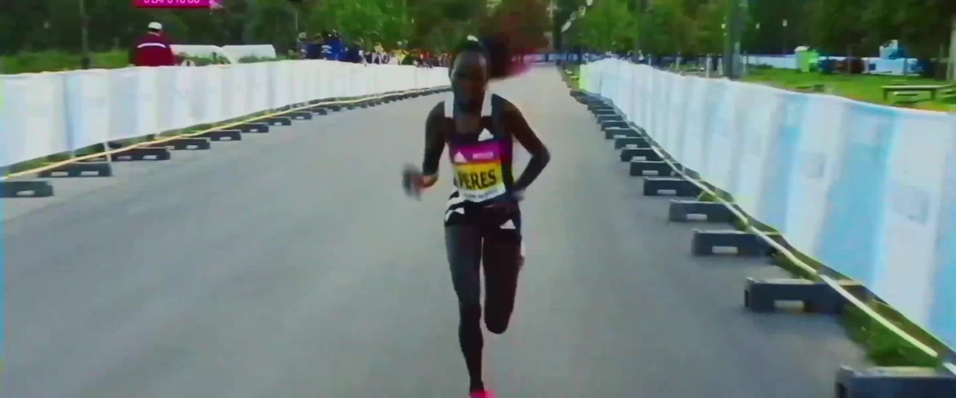 Animated images of white and black adidas running shoe, Pro 4, worn by athletes running on a road.