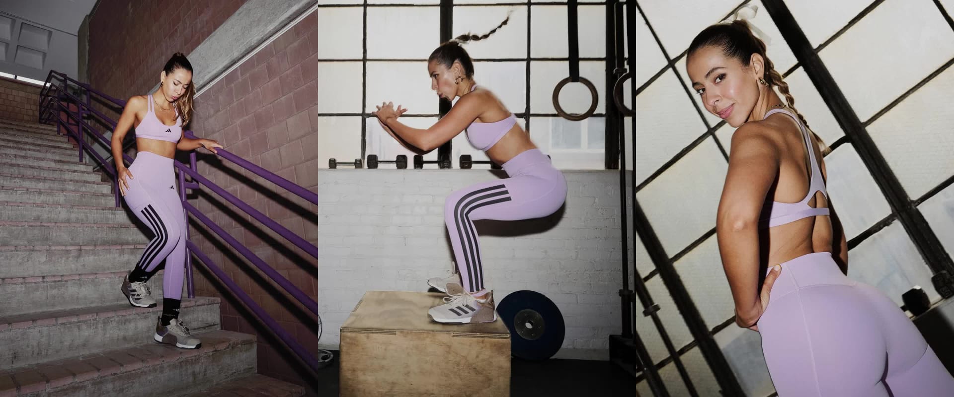 Rotating GIF images of Issa Vasquez and Desi Luila wearing the Optimé Leggings outfit