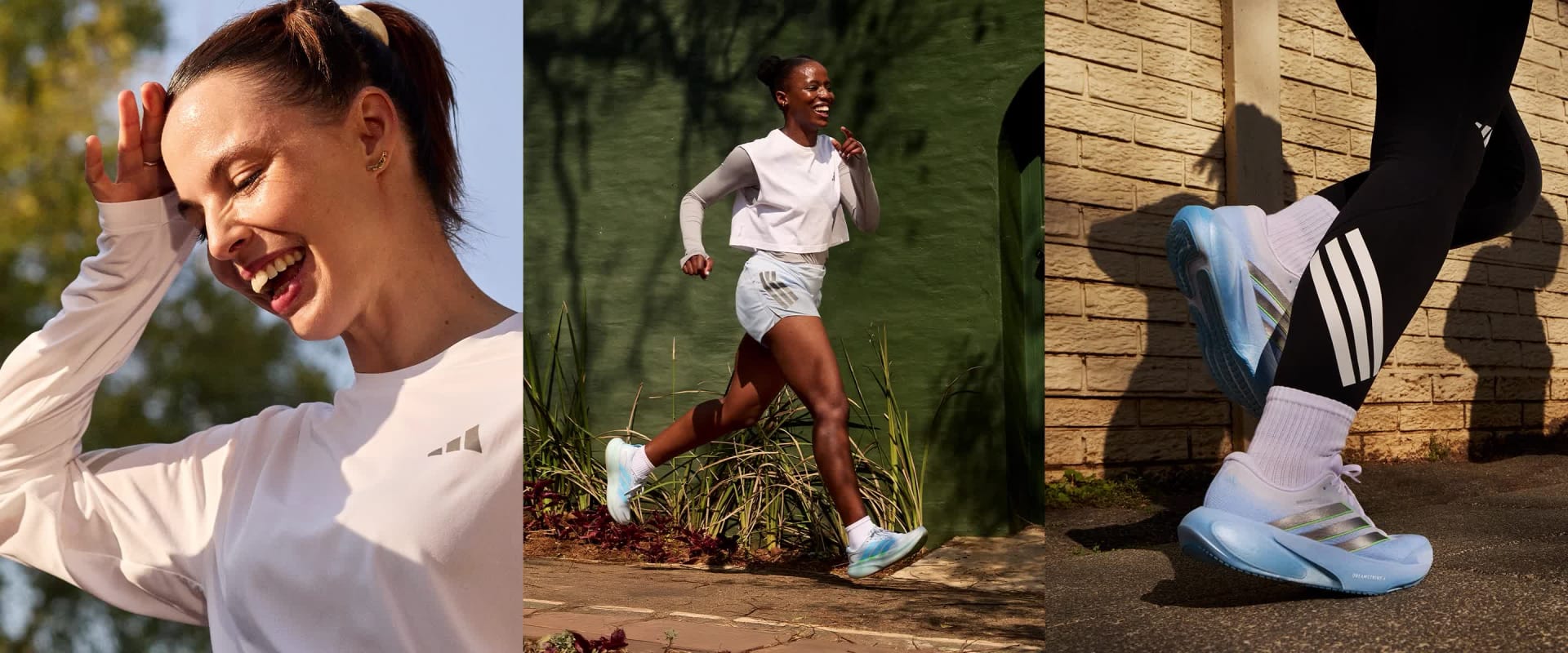The image shows a person wearing a white shirt and shorts standing in a grassy area, with a building visible in the background.