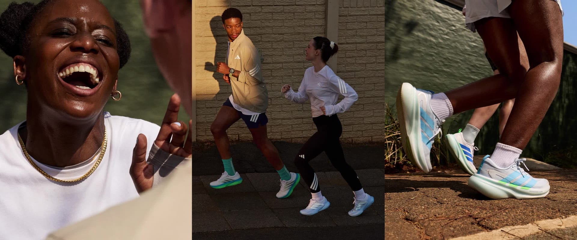 The image shows a close-up of a person's face with an exaggerated, open-mouthed expression, while in the background, several people can be seen walking down a street.