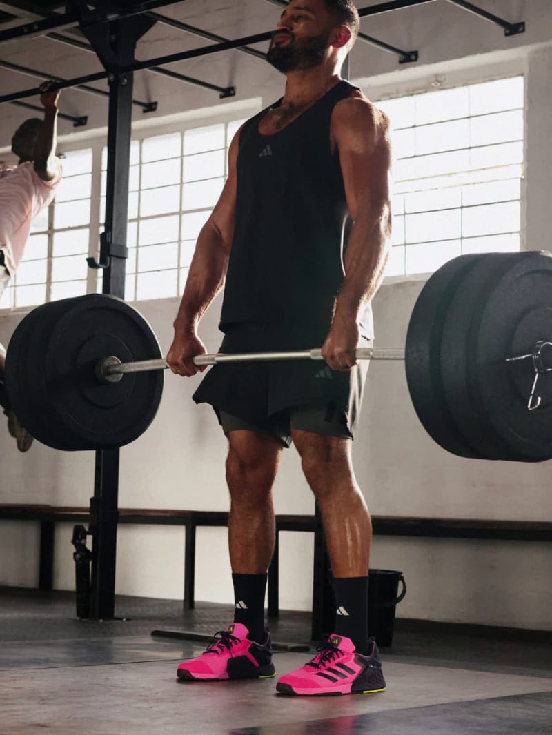 GIF showing the adidas training community working out in Dropset 3 shoes and strength training collection