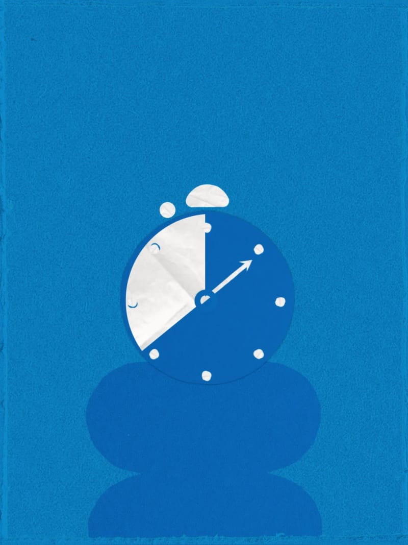 Icon image of a clock on a blue background