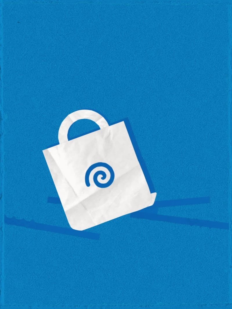 Icon image of a white bag on a blue background