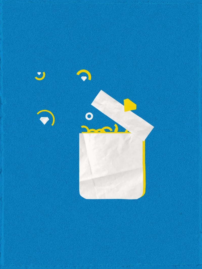 An image with a blue background and a white opening box on it